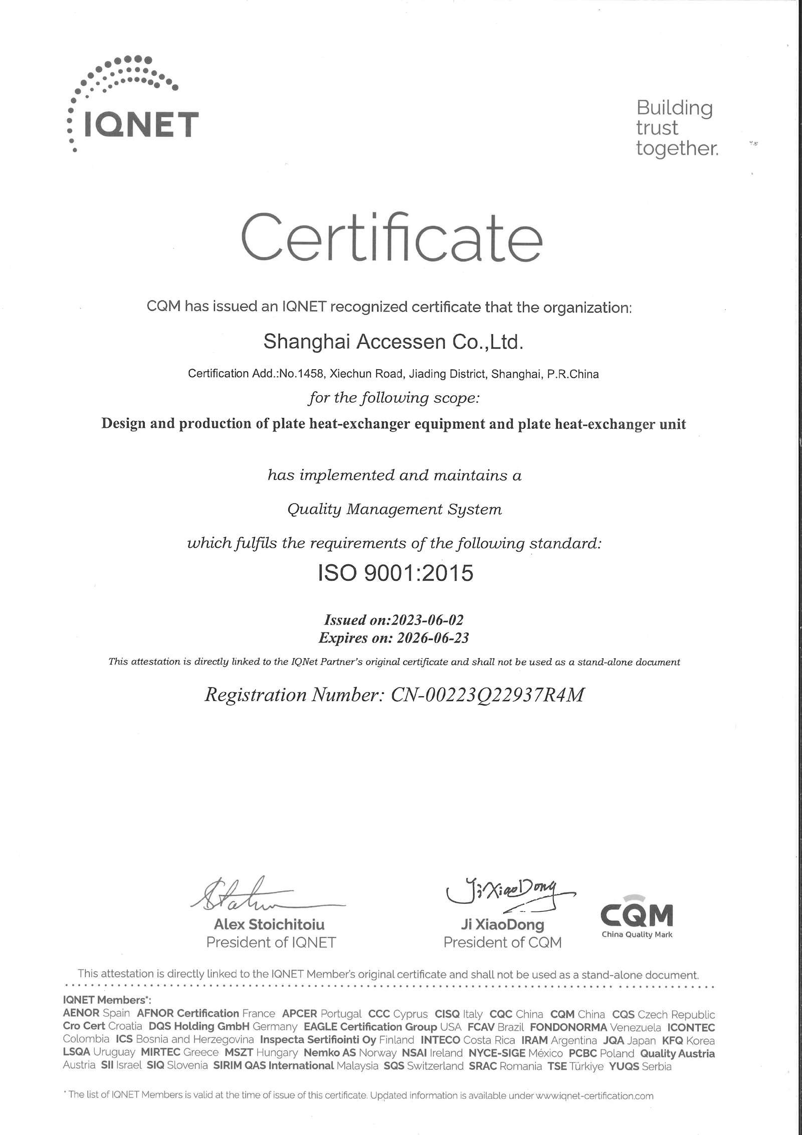 ISO 9001:2015 Quality Management System Certificate